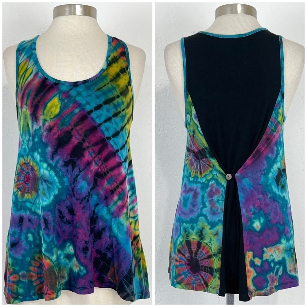 Womens Hippie Grunge Festival EDM Tank Top Sz Small Tie Dye Psychedelic Rave